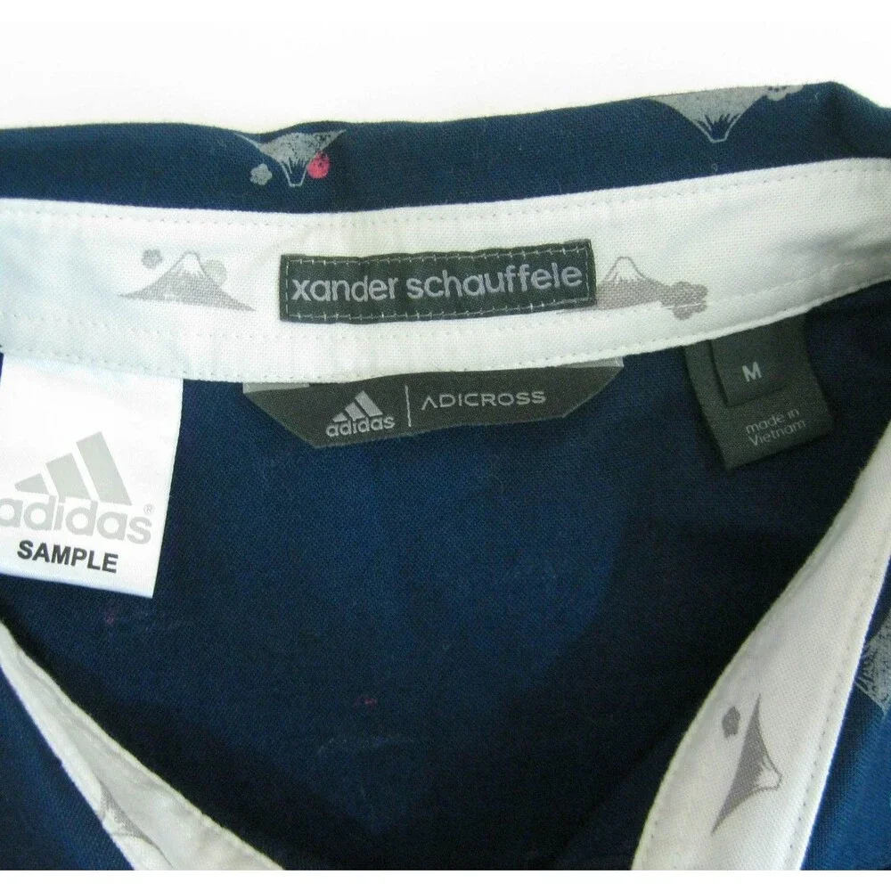 Adidas Button Front Shirt Mens Sample Medium Blue Short Sleeve Adicross Graphic